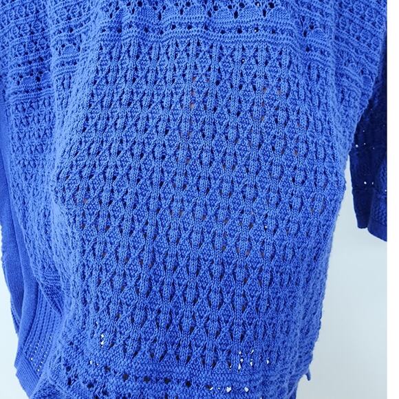 TALBOTS Blue Open Knit V-Neck Top Womens Size Small Petite SP - Picture 3 of 3